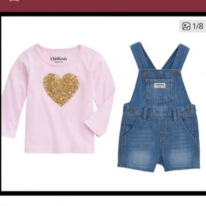 Lot (2)Juicy Couture Girl Pink & Gold Heart Top 18M +OshKosh Girls Bib Overalls